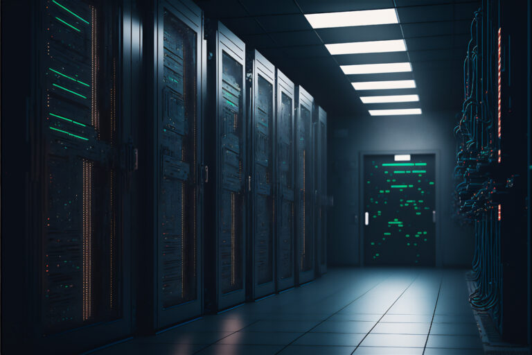 Cloud rack equipment room with big data cyber internet content